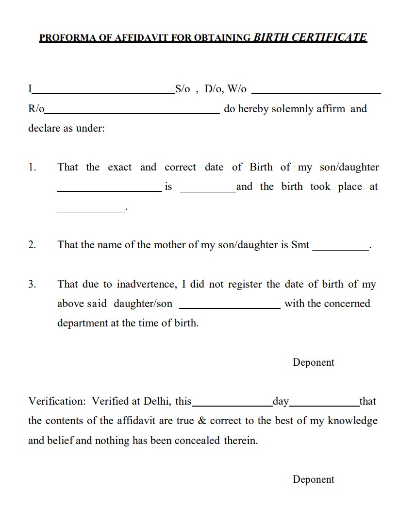 Sample Affidavit Application for Obtaining a Birth Certificate