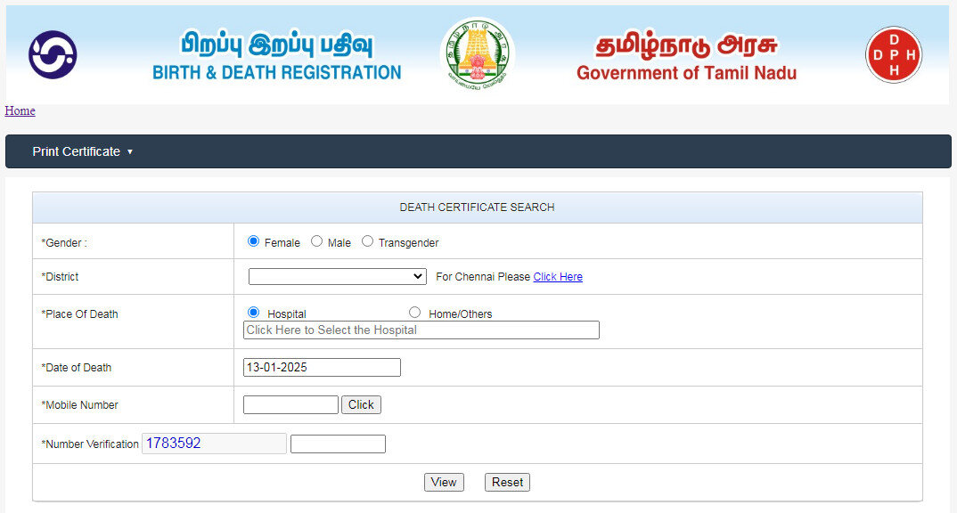 Tamilnadu Death Certificate Download