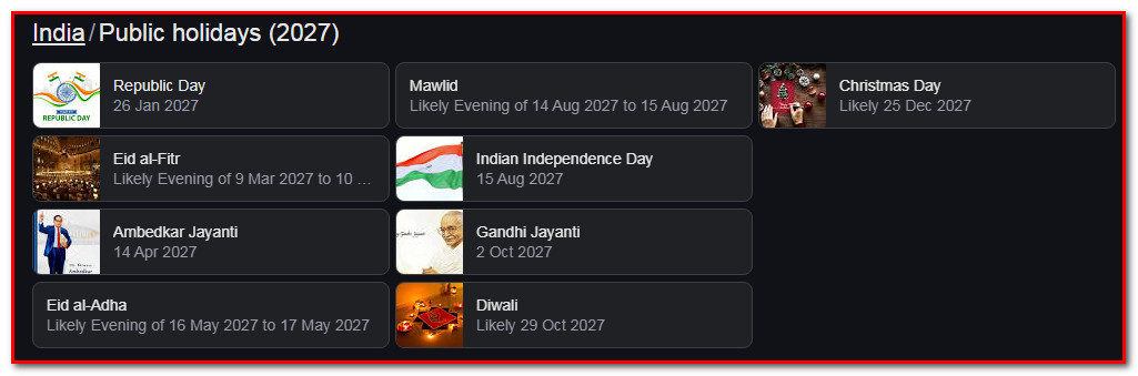 India Public Holidays 2027