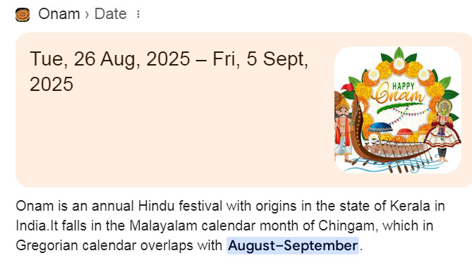 Onam Is Celebrated In Which Month